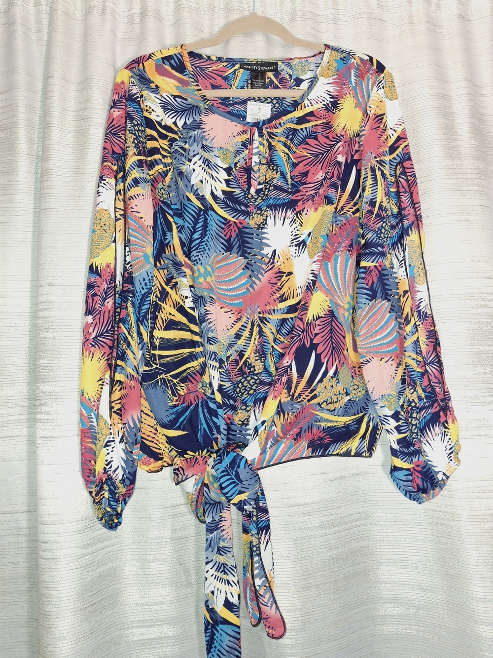 Ashley Stewart Printed Tie-Front Blouse - Multicolor Tropical Print